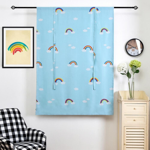 Cortina romana com estampa de arco-íris em desenho animado para quarto e cozinha, 101,6 x 160 cm (40 x 63 polegadas). 2