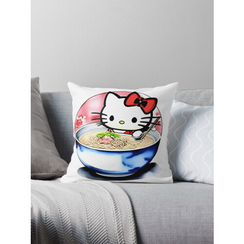 AIVO Hello Kitty Eating Ramen Throw Μαξιλαροθήκες Θήκες Μαξιλαροθήκες Καναπέ Δύο Όψεων