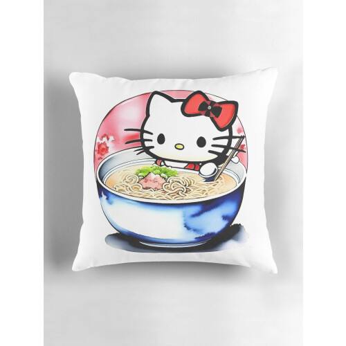 AIVO Hello Kitty Eating Ramen Throw Μαξιλαροθήκες Θήκες Μαξιλαροθήκες Καναπέ Δύο Όψεων 2