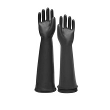 Schwarze Latex Stulpen 55cm Handschuhe Industriell Langarm Naturkautschuk B6D8