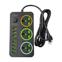 Power Strip 6.56ft, 7 USB Ports & 3 AC Outlets, 110-240V, 3000W, Black Universal Travel Plug Extender