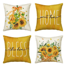 Sm: )e Aquarel Gele Bless Home Zonnebloem Zomer Kussenhoes 18x18 inch Set van 4