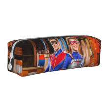 Henry Danger Pen Pouch, Black Leather Pencil Case with Zipper, Compatible with Fountain Pens, Markers, Makeups, Coins - White