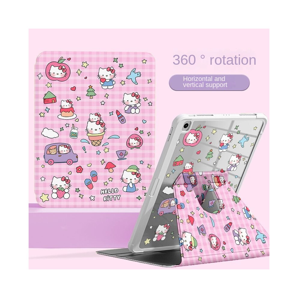 Compatible With Ipad Protective Cover 10Th Generation Hellokitty Girly Acrylic Anti-Bend Pro11 Pen Slot Rotatable Air5 9340258919916