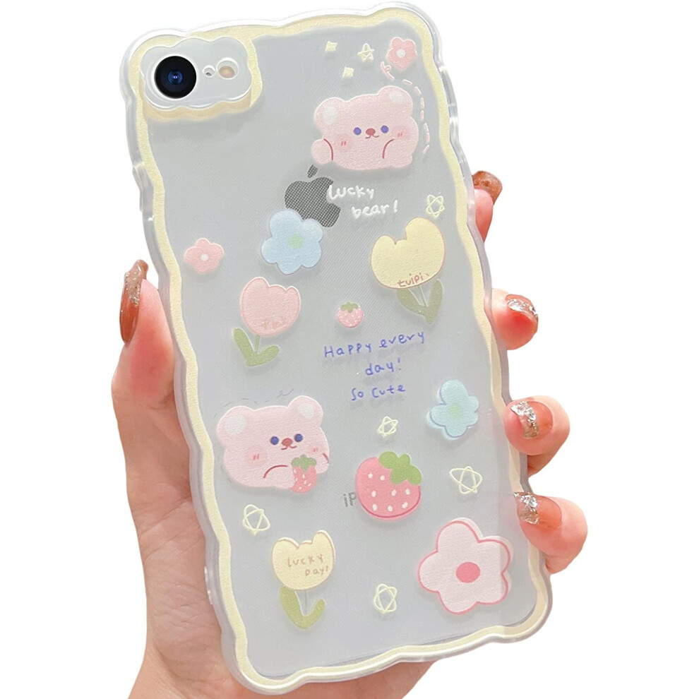 Cute Cartoon Floral Butterfly Case For Iphone 7/8 Se - Aesthetic Kawaii Design, Slim Soft Tpu Transparent Cover (Yellow) Yellow 9340258920264