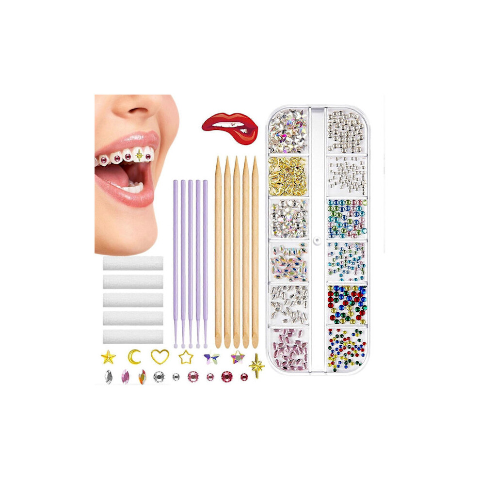 Teeth Jewelry Gems Kit | Assorted Colors Teeth Rhinestone Jewelry Kit | Teeth Shining Stickers (FMY)