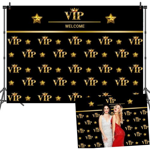 7x5ft VIP Κόκκινο Χαλί Φωτογραφίας Φόντο VIP Μαύρο Χρυσό Αστέρι Βραδιά Κινηματογράφου