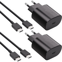Rychlonabíječka 25 W kompatibilní se Samsungem USB-C + 1m kabel USB-C Černá nabíječka USB-C + 1m kabel (2 kusy) (2 kusy kompatibilní se