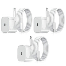 Lot de 3 chargeurs rapides 20 W compatibles iPhone - Adaptateur + câble - Blanc