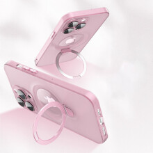 Étui MagSafe transparent compatible avec l'iPhone 15 Pro Max, coque fine en polycarbonate mat antichoc avec anneau magnétique, rose