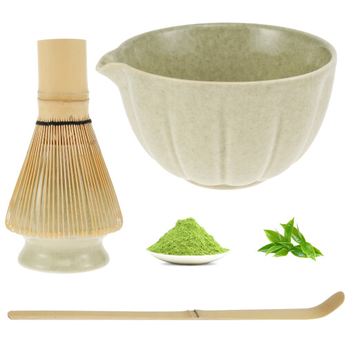 Σετ 4 τεμαχίων χτυπητηρίων Matcha με κεραμικό μπολ, χτυπητήρι και κουτάλα από