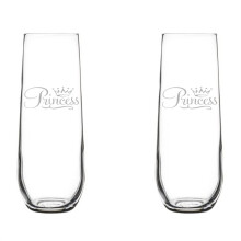 Set of 2 Glass Champagne Flutes Sparkling Wine Glasses Princess Fancy (8.5 oz Stemless)