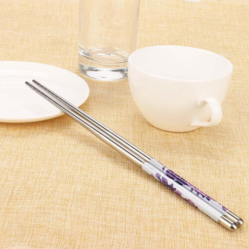 XiLanHUA Clearance1 ζευγάρι chopsticks από ανοξείδωτο ατσάλι με λευκό σχέδιο λουλουδιών, 1