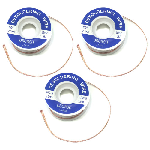 Electronix Express Desoldering Wick, Pure Copper Braid, 2.5mm Width, 5' Length, 3 Pack