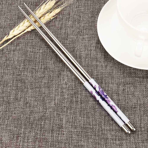 XiLanHUA Clearance1 ζευγάρι chopsticks από ανοξείδωτο ατσάλι με λευκό σχέδιο λουλουδιών,