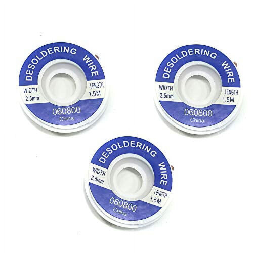 Electronix Express Desoldering Wick, Pure Copper Braid, 2.5mm Width, 5' Length, 3 Pack 2