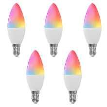 WiFi Smart Bulb RGB+W+C LED Candle Bulb 5W E14 Dimmable Light Phone APP SmartLife/Tuya Remote Control Compatible with Home for Voice Control, 5 pack