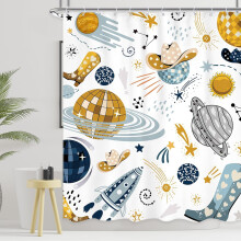 Zábavný dětský sprchový závěs s westernovým disco vesmírným motivem 60x72" - kovbojský, galaxie, retro vesmírný design pro chlapce a