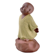 Statue miniature en argile violette, figurine de style chinois, ornement de bureau pour aquarium, jardin, étagère, sculpture Feng Shui jaune