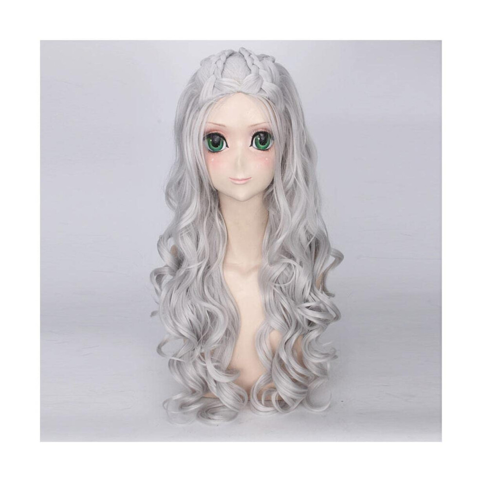 Unisex Blonde Wig For Women Long Curly Synthetic Hair With Bangs Heatresistant Fiber Adjustable Cap
