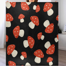 Couverture en flanelle douce à motif champignons 127 x 152 cm - Polaire confortable style dessin animé pour canapé, lit, fauteuil - Couverture