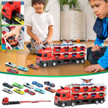 Mega Hauler Truck with Ejection Race Track, Folding Alloy Transport Vehicle Model Toy for Ages 5-7, Clearance