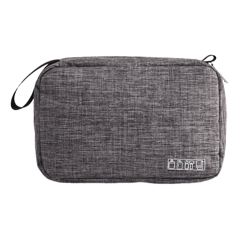 Grey Makeup Bag Portable Hook Design Polyester Multiple Compartments Travel Cosmetic Organizer For Women
