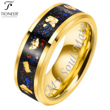 Anillo Tioneer Galaxy Style de carburo de tungsteno con incrustaciones de ópalo y hoja de oro, disponible en 8 mm o 6 mm. Alianza de boda para