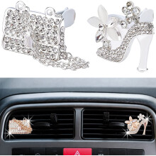 Lot de 4 clips pour grille d'aération de voiture compatibles avec coussinets doux et aromatiques - Décoration strass pour talons hauts et sacs