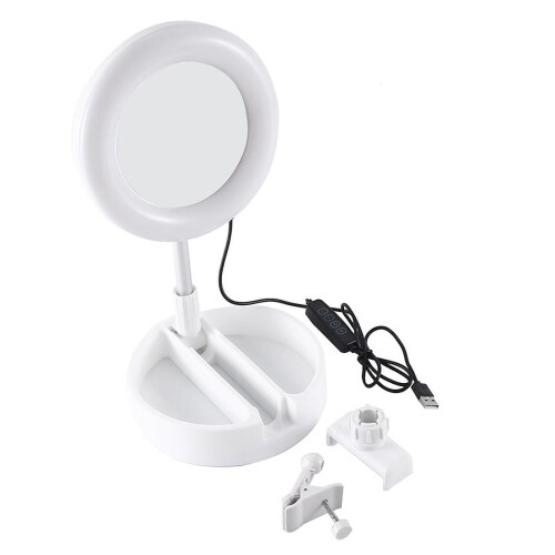 Fill Light for Mobile Professional Ring Lamp Ring for Phone Webcast Bracket with Vanity Mirror Phone Holder,White