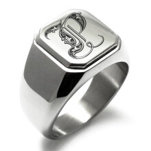 Rustfrit stål bogstav P initial kongeligt monogram indgraveret indgraveret firkantet flad top biker stil poleret signetring