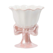 Elegant Pink Dessert Cup with Bow Shape for Ice Cream, Yogurt and Wedding or Cafe Use