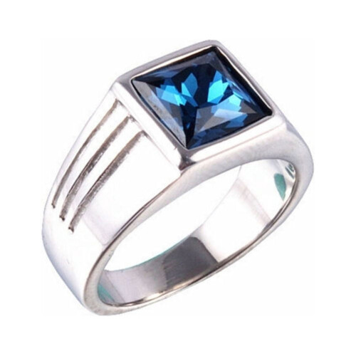 Wunderschöner blauer Herren-Ehering mit quadratischen Strasssteinen, breit, Fingergröße 7-11 2