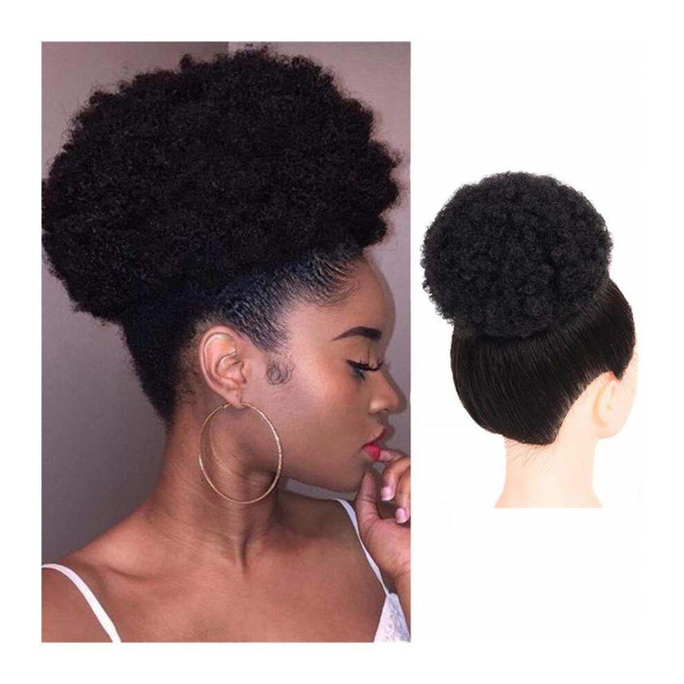 Unisex Afro Puff Ponytail Brazilian Human Hair Bun Short Kinky Curly Drawstring Clip In Chignon