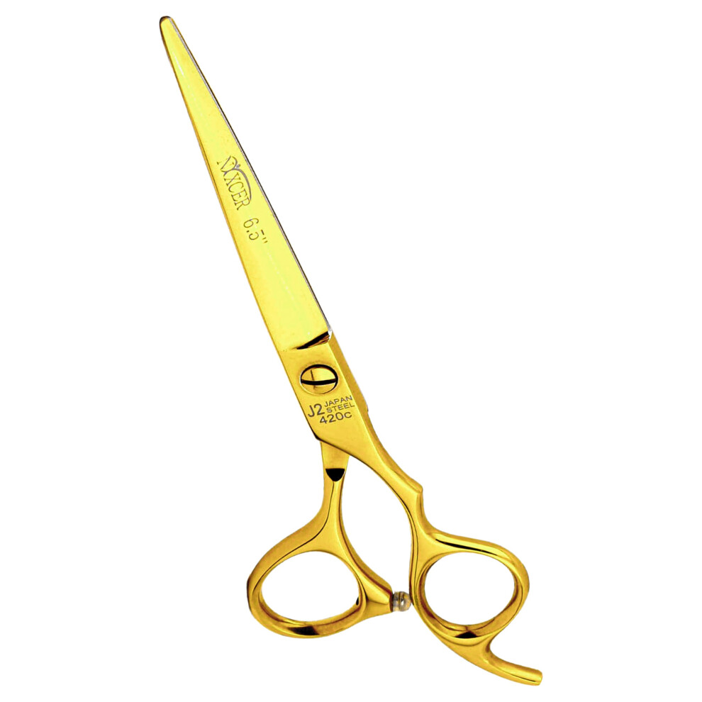 Gold Professional Hair Cutting Scissors 6.5 Inch Japanese Steel With Ergonomic Offset Grip