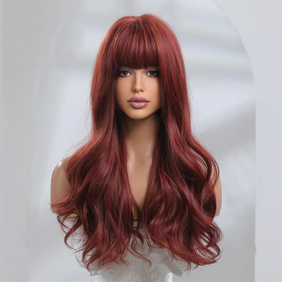 Blonde Long Wavy Synthetic Lace Front Wig with Bangs, 150 Density, Heat Resistant Hair