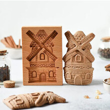 Wooden Cookie Mold Gingerbread Baking Tool with Pine Cone and Rose Design for Christmas Party Gift