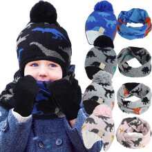 Baby Boys Girls Knit Hats Dinosaur Print Winter Fleece Skiing Winter Caps with Warm Ear Flap