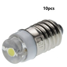 10 stk. E10 miniatyr LED-pære med skruer, 3V hvitt lys, lommelyktpære