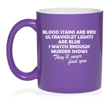 Caneca engraçada de cerâmica roxa de 325ml com a frase "Manchas de sangue são vermelhas" (Blood Stains Are Red), ideal para café e chá. Presente