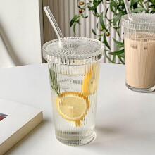 Copos de vidro com tampa e canudo, copo para café gelado para cafeteria, copos de vidro com canudo e tampa para decoração de casa.