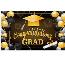 Banner de Parabéns pela Formatura Extra Grande XIUH 180x110cm, Decorações para Festa de Formatura 2023 Preto e Dourado, Turma (P) – Compatível