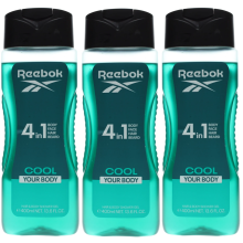 3x400ml Reebok 4-IN-1 (Body,Face,Hair,Beard) Shower Gel for Men - Cool Your Body