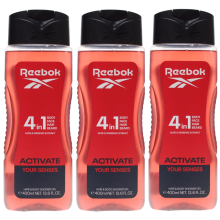 3x400ml Reebok 4-IN-1 (Body,Face,Hair,Beard) Shower Gel for Men - Activate Your Senses