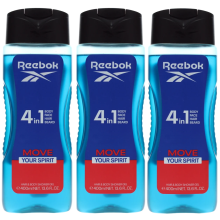 3x400ml Reebok 4-IN-1 (Body,Face,Hair,Beard) Shower Gel for Men - Move Your Spirit