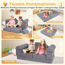 Modulares Kindersofa 9-teiliges Spielsofa aus Schaumstoff Bausteine mit bequemem Wildlederstoff Grau