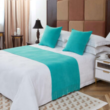Blue and Green Bed Runner with Tassels 60x260cm Stylish Hotel Bed Scarf Acrylic Wool Throw