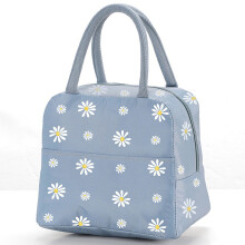 Lancheira térmica Daisy com estampa floral retrô, ideal para mulheres. Bolsa térmica portátil em tecido Oxford, cor azul.