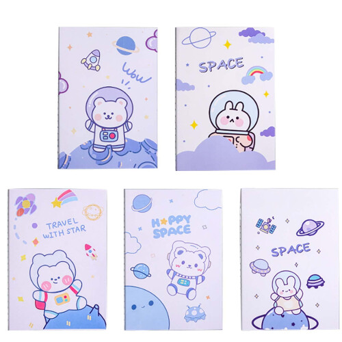 Caderno Xubond, 5 unidades, tamanho A5, com linhas decorativas, capa fofa de 8 polegadas x 5,5 polegadas, pautado com 0,8 mm de espessura, 30 folhas 1
