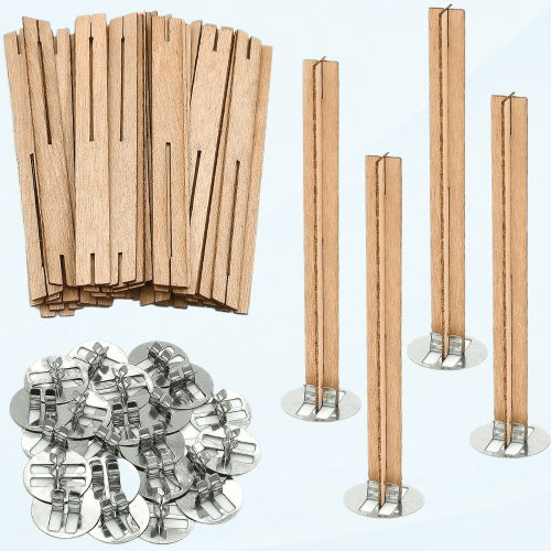 25 τεμάχια φυτίλια ξύλινων κεριών 10x100mm σε σχήμα σταυρού με σιδερένιες βάσεις,